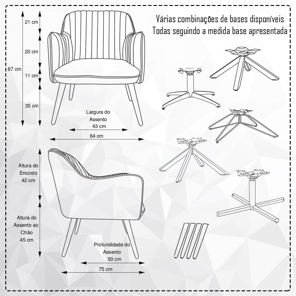 Poltrona Para Sala Miley Base Giromad Veludo Turquesa - CasaePoltrona - 3