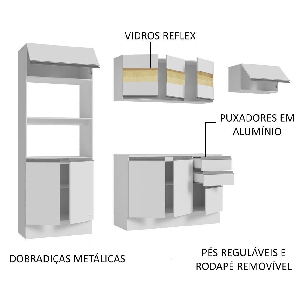 Armário de Cozinha Completa 100% MDF 250cm Branco Smart Madesa 03 - 5