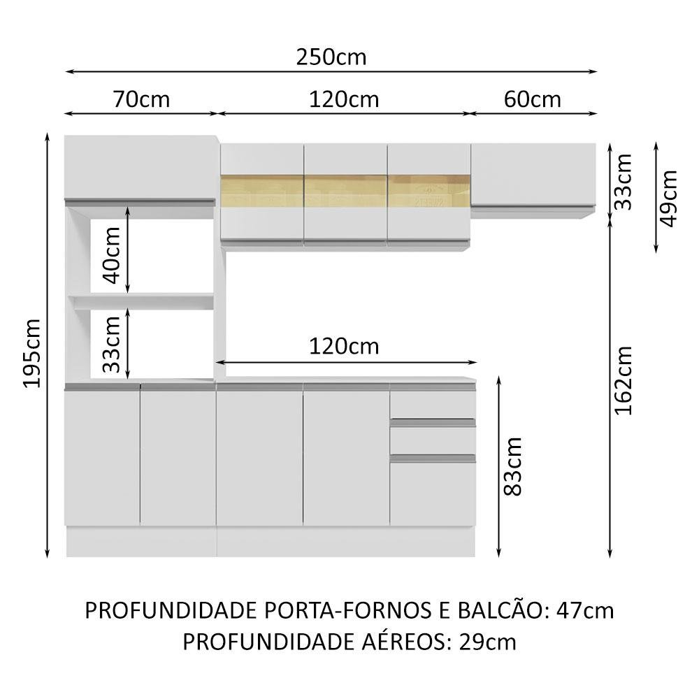 Armário de Cozinha Completa 100% MDF 250cm Branco Smart Madesa 03 - 4