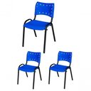 Ver imagem 1 de Cadeira Iso Base Preto Igreja, Escola, Escritório - Azul - Kit 3 Peças