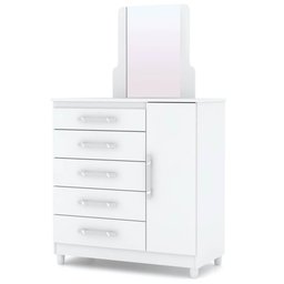Cômoda Infantil com Sapateira e Espelho 5 Gavetas Aline V02 Flex Branco/Camarim - Mpozenato - 1 Cômoda Infantil com Sapateira e Espelho 5 Gavetas Aline V02 Flex Branco/Camarim - Mpozenato - 1