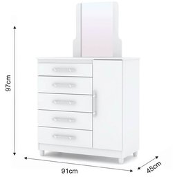 Cômoda Infantil com Sapateira e Espelho 5 Gavetas Aline V02 Flex Branco/Camarim - Mpozenato - 4 Cômoda Infantil com Sapateira e Espelho 5 Gavetas Aline V02 Flex Branco/Camarim - Mpozenato - 4