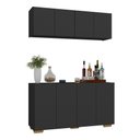 Ver imagem 1 de Kit Bar Armário Aéreo e Aparador 4 Portas Multimóveis Mp1087 Preto/natural