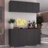 Kit Bar Armário Aéreo e Aparador 4 Portas Multimóveis Mp1087 Preto/natural - 2
