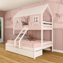 Ver imagem 1 de Beliche Casal/ Solteiro Casinha Encantada com 02 Gavetas Madeira Maciça Rosa/ Branco Megamobilia