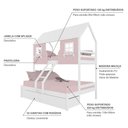 Ver imagem 4 de Beliche Casal/ Solteiro Casinha Encantada com 02 Gavetas Madeira Maciça Rosa/ Branco Megamobilia