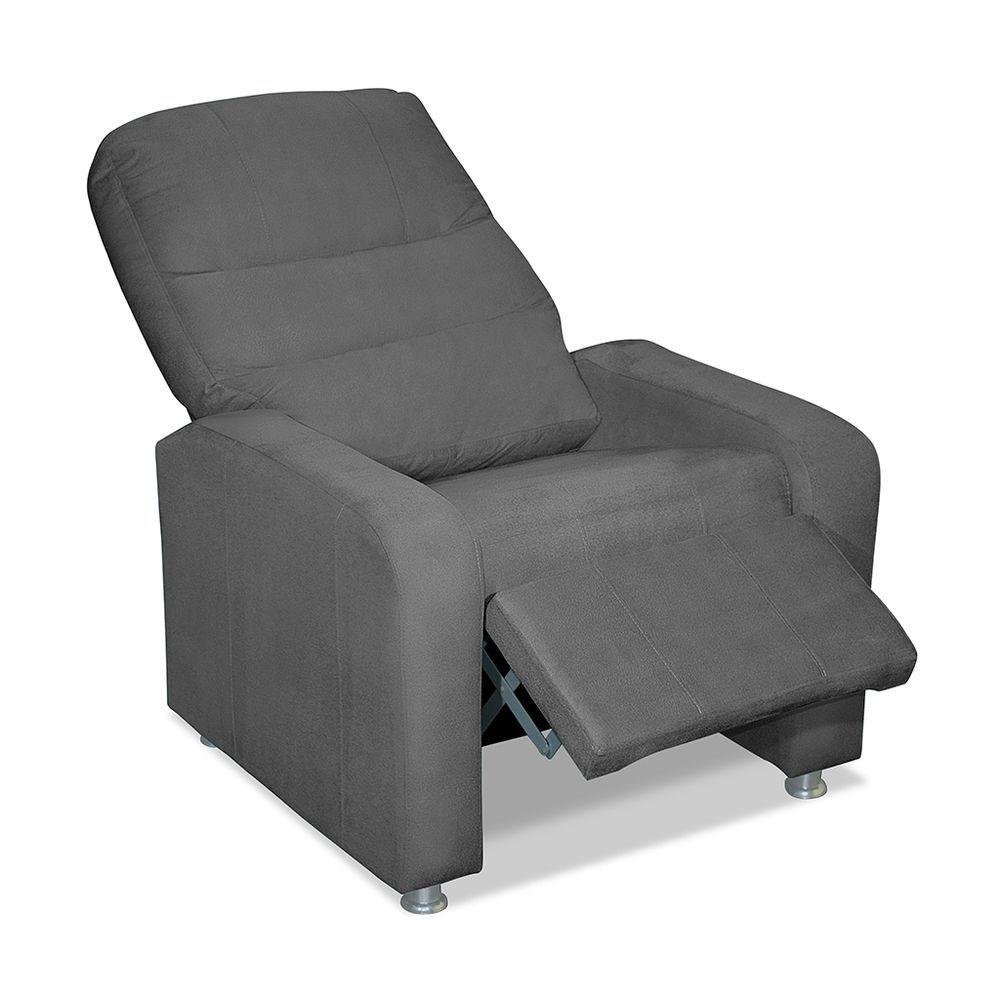 Poltrona do Papai Reclinável Confortável Suede Cinza Escuro