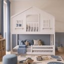 Ver imagem 1 de Beliche Infantil Montessori com Varanda e Grade Proteção Casinha Dos Sonhos Madeira Maciça Branco