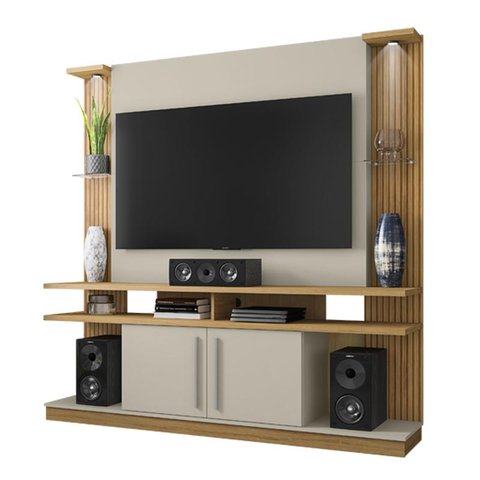 Estante Home para Tv York com Led 2 Portas Cinamomo/off White/ripado - Bechara