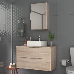 Kit Gabinete Banheiro Rubi 80cm - Gabinete + Cuba + Espelheira - Madeirado Inteiro