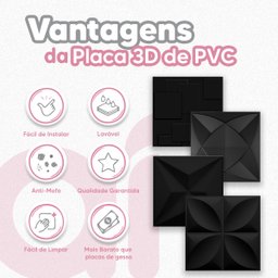 Kit C/10 Placas Estrelar Preta Efeito Gesso Geométrico Lavável 50cmx50cm - 4