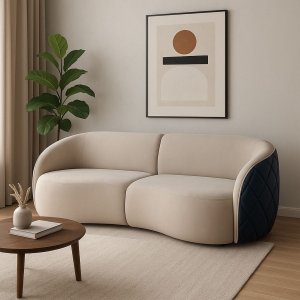 Sofá Organico Modulado Bipartido Curvo 318cm 3 Lugares Viena Linha Premium Veludo e Courino