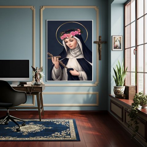 Quadro Decorativo Santa Rosa de Lima - 70x50cm:moldura Branca