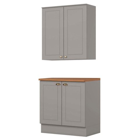 Armario Aereo e Balcao 80cm Americana Cinza Nature Henn
