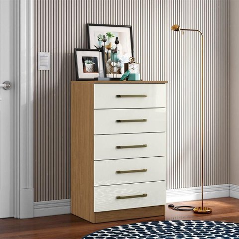 Cômoda para Quarto com 5 Gavetas 61cm Ingrid Atacama-off White A09 - D'Rossi