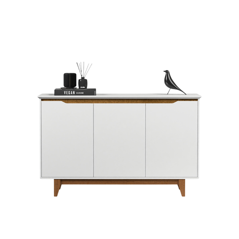 Aparador Buffet 3 Portas Moderno Multiuso Retro MDF/MDP Branco Flow