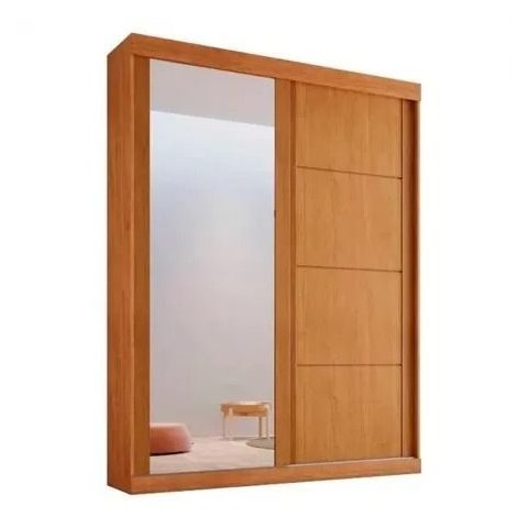 Guarda Roupa Solteiro 161 Cm 2 Portas de Correr 1 Espelhada 2 Gavetas Buzios Bianchi Nature
