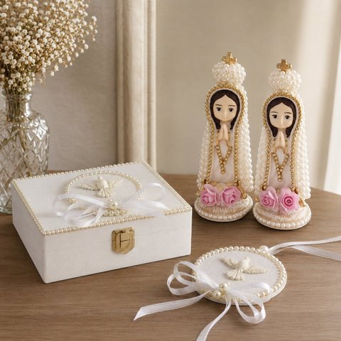 Nossa Senhora de Fátima Gesso 1 Caixa em MDF 1 Mandala