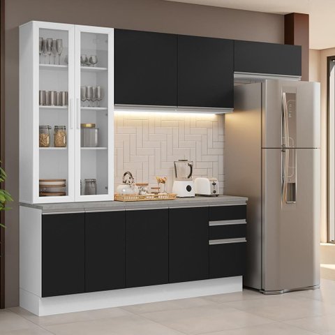 Armário de Cozinha Completa 270cm Branco/preto Glamy Madesa 16