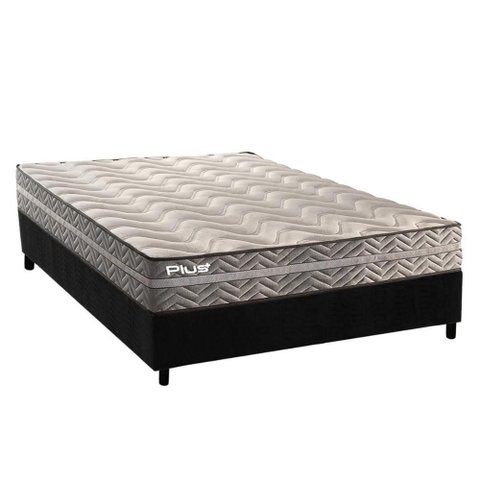 Cama Box Viúva: Colchão Espuma D45 Paropas Pasquale Plus Gray + Base Crc Suede Black (128x188)