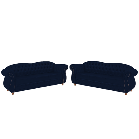 Dois Sofás Chesterfield Merlo 3 lugares 2,30 - Veludo Azul Marinho / Decoração, recepção,