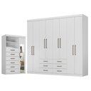 Ver imagem 1 de Guarda Roupa Casal 8 Portas 6 Gavetas Master e Cômoda Marabá com Espelho Branco Brilho - Santos