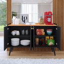 Ver imagem 2 de Aparador Buffet Cantinho Café 4 Portas Puxador Concha Prateleira Organizadora Retrô - Preto/cinamomo