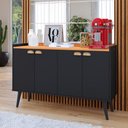 Ver imagem 3 de Aparador Buffet Cantinho Café 4 Portas Puxador Concha Prateleira Organizadora Retrô - Preto/cinamomo