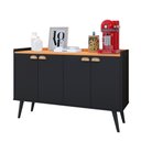 Ver imagem 1 de Aparador Buffet Cantinho Café 4 Portas Puxador Concha Prateleira Organizadora Retrô - Preto/cinamomo