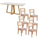 Ver imagem 2 de Mesa Jantar 180cm Retangular 6 Lugares Tampo MDF Off White com Freijó e Bege Rústico Dalla Costa