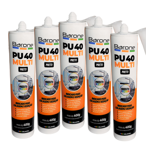 Kit 5 Silicone Pu40 Preto Adesivo Cola Vedação Barone 400g Multiuso
