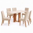 Ver imagem 2 de Conjunto Sala de Jantar Mesa Manu 160cm Tampo MDF e Vidro Canto Reto 6 Cadeiras Lily