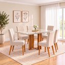 Ver imagem 1 de Conjunto Sala de Jantar Mesa Manu 160cm Tampo MDF e Vidro Canto Reto 6 Cadeiras Lily