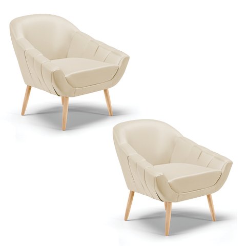 Kit 02 Poltronas Giovana Corino Pés Palito Natural - D’Rossi - Bege