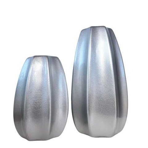 Dupla Vaso Centro de Mesa Grande Médio Alto Relevo Prata