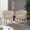 Ver imagem 2 de Kit 2 Poltrona Decorativa Flor para Sala Recepção Luxo Cor:Bege