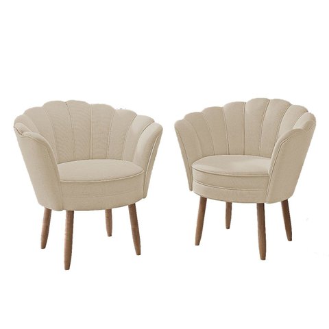 Kit 2 Poltrona Decorativa Flor para Sala Recepção Luxo Cor:Bege
