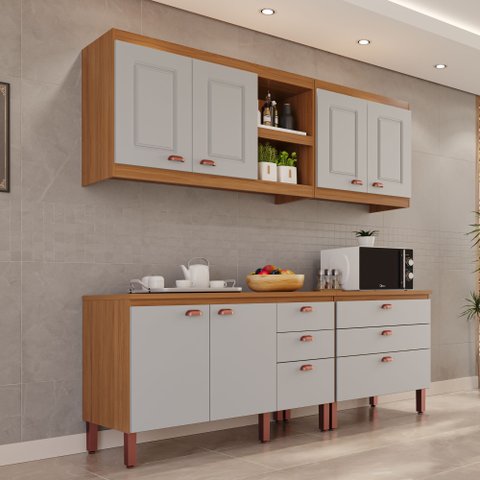 Cozinha Genebra Modulada Composta por 04 Módulos 100% MDF com Armários e Balcões