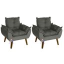 Ver imagem 1 de Kit 02 Poltrona/cadeira Decorativa Glamour com Pés Quadrado Chumbo