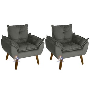 Kit 02 Poltrona/cadeira Decorativa Glamour com Pés Quadrado Chumbo