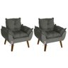 Kit 02 Poltrona/cadeira Decorativa Glamour com Pés Quadrado Chumbo - 1