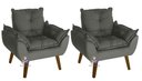 Ver imagem 1 de Kit 02 Poltrona/cadeira Decorativa Glamour com Pés Quadrado Chumbo