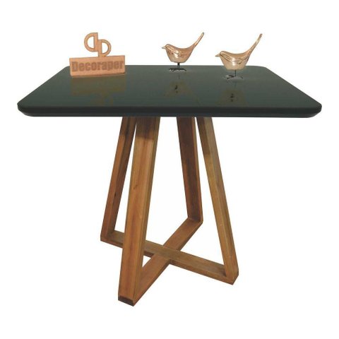 Mesa Jantar Base X Tampo Retangular Laca com Vidro 140x90cm Preto