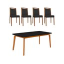 Ver imagem 1 de Mesa Jantar Luxo Jade 160x90cm Preto com 4 Cadeiras Estofadas em Couro Pu Preta Base Madeira Maciça