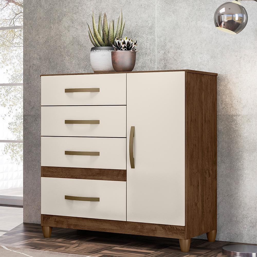 Cômoda Sapateira Vênus 97cm 1 Porta com Pés Castanho Wood Off