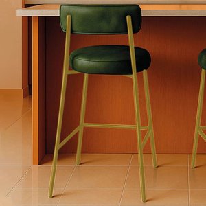 Banqueta Cozinha Alta com Encosto Industrial Dourado Londres Pu Verde D03 - D'rossi