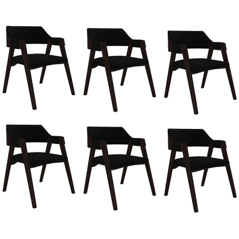 Kit 6 Cadeiras Sala de Jantar e Jogos Carteados Madeira Maciça Poker Veludo Preto/tabaco G42 - Gran