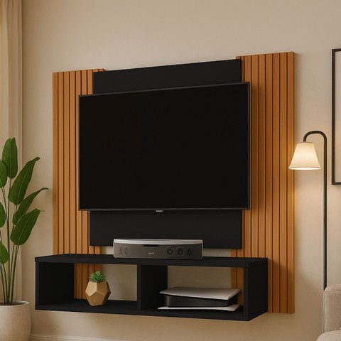 Painel de Tv Modelo Navi Ripado Nicho Duplo Moderno até 47":preto