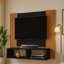 Ver imagem 1 de Painel de Tv Modelo Navi Ripado Nicho Duplo Moderno até 47":preto