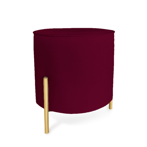 Puff Redondo Decorativo Suede Pé Metal Epóxi Dourado Marsala